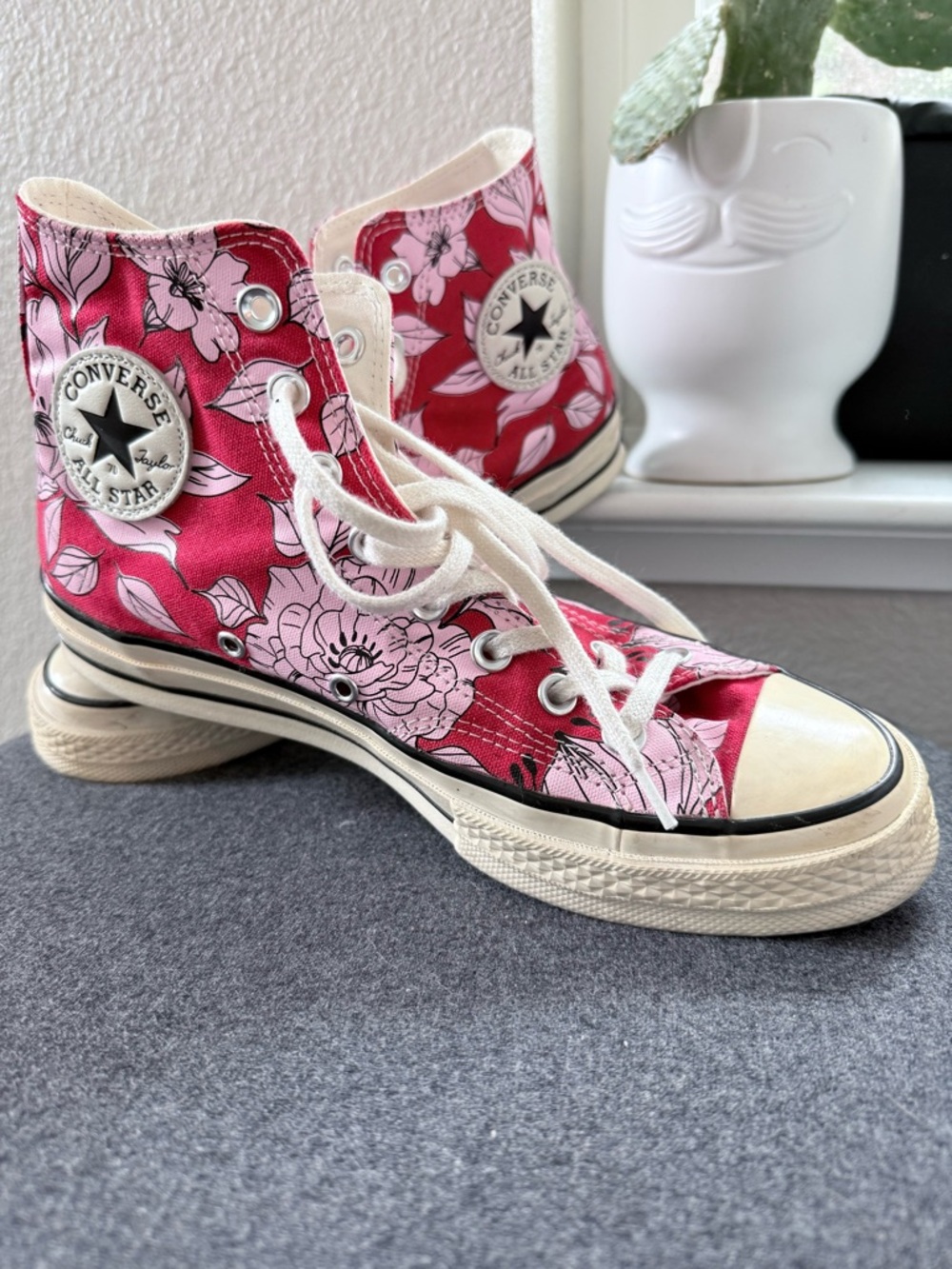 Converse Chuck Taylor All Star Floral High Top Sneakers Pink Red Women’s Size 9 - Picture 7 of 10